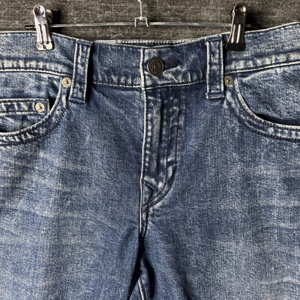 Y2K True Religion Geno Relaxed Slim Denim Shorts Mens 34 Blue Acid Wash Raw Hem - Picture 2 of 10